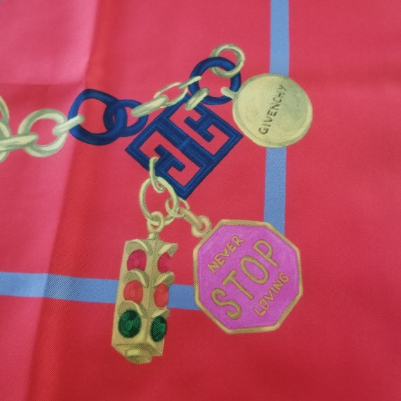 Givenchy Chain Charms Silk Square Scarf Red - Picture 7 of 11